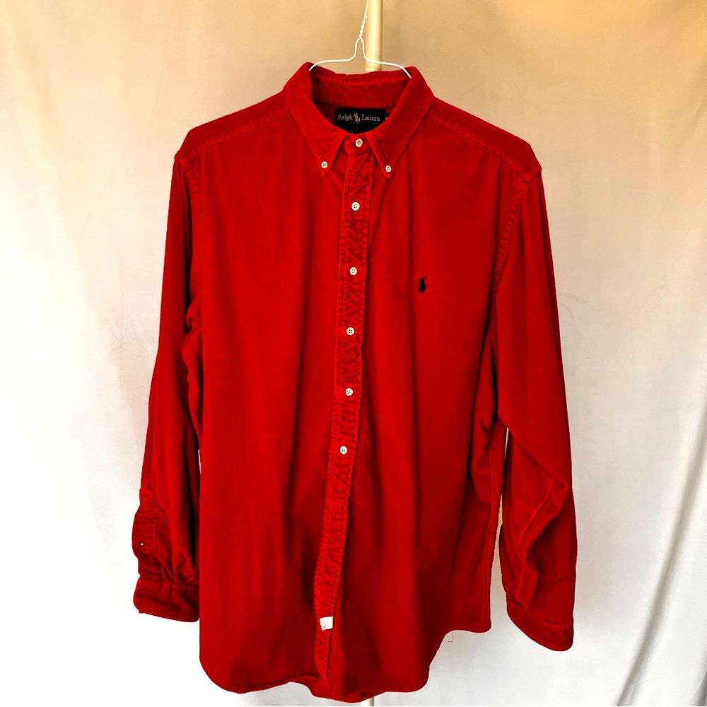 Vintage Ralph Lauren Men's Red Corduroy Blaire Button Down Long Sleeve Shirt- XL